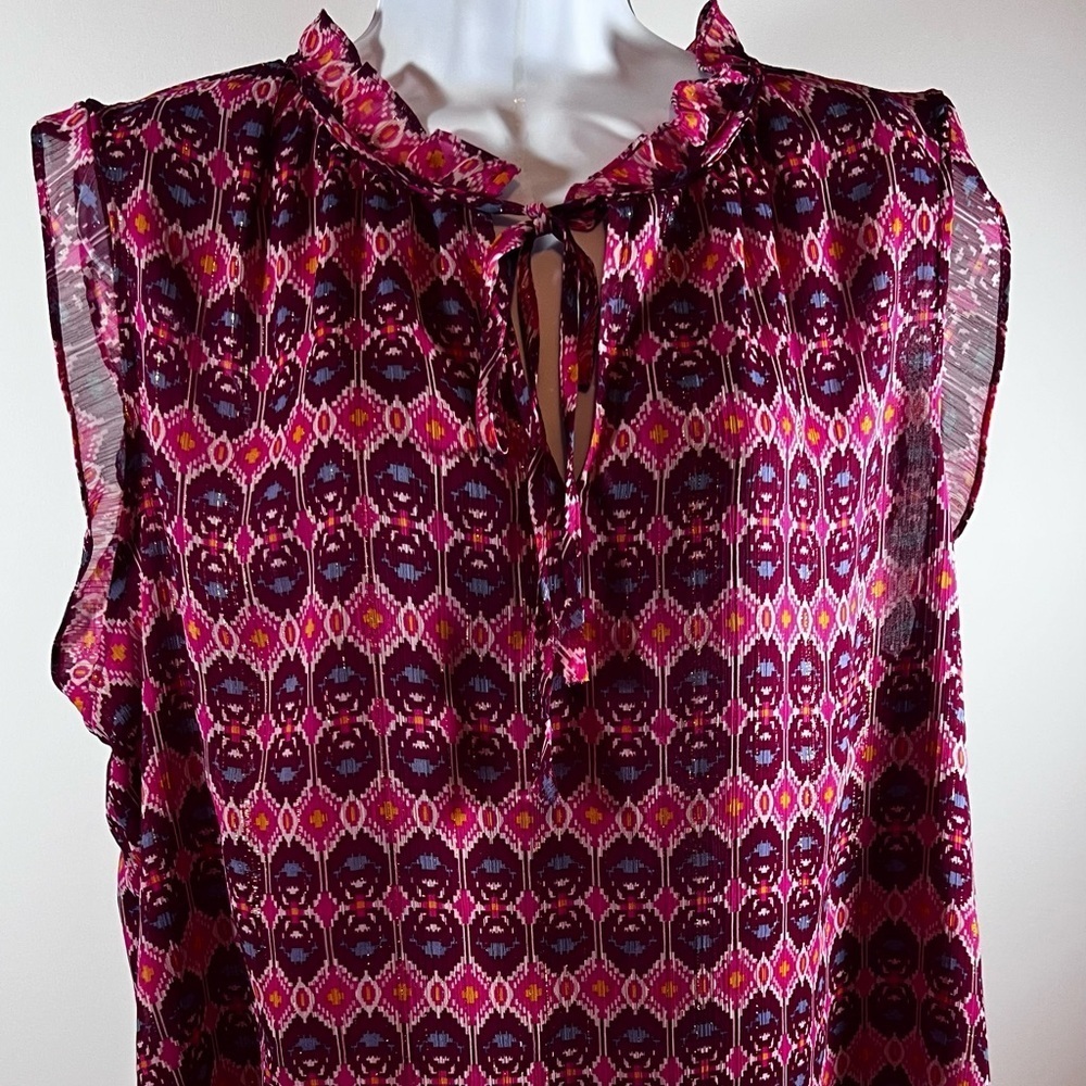 Jones & Co Blouse Women's XL Red Metallic Ruffle Blouse Sleeveless Tank